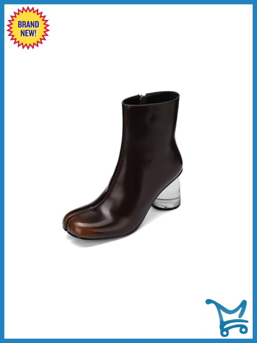 Split Toe Clear Block Heel Ankle Boots Chunky Heel Booties Tabi Zipper Short